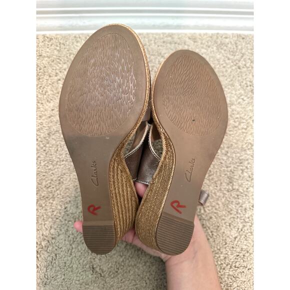 CLARK’S | Lafley Alaine Pewter Gray Leather Espadrille Wedge Sandals | Women’s 6 - Picture 8 of 8